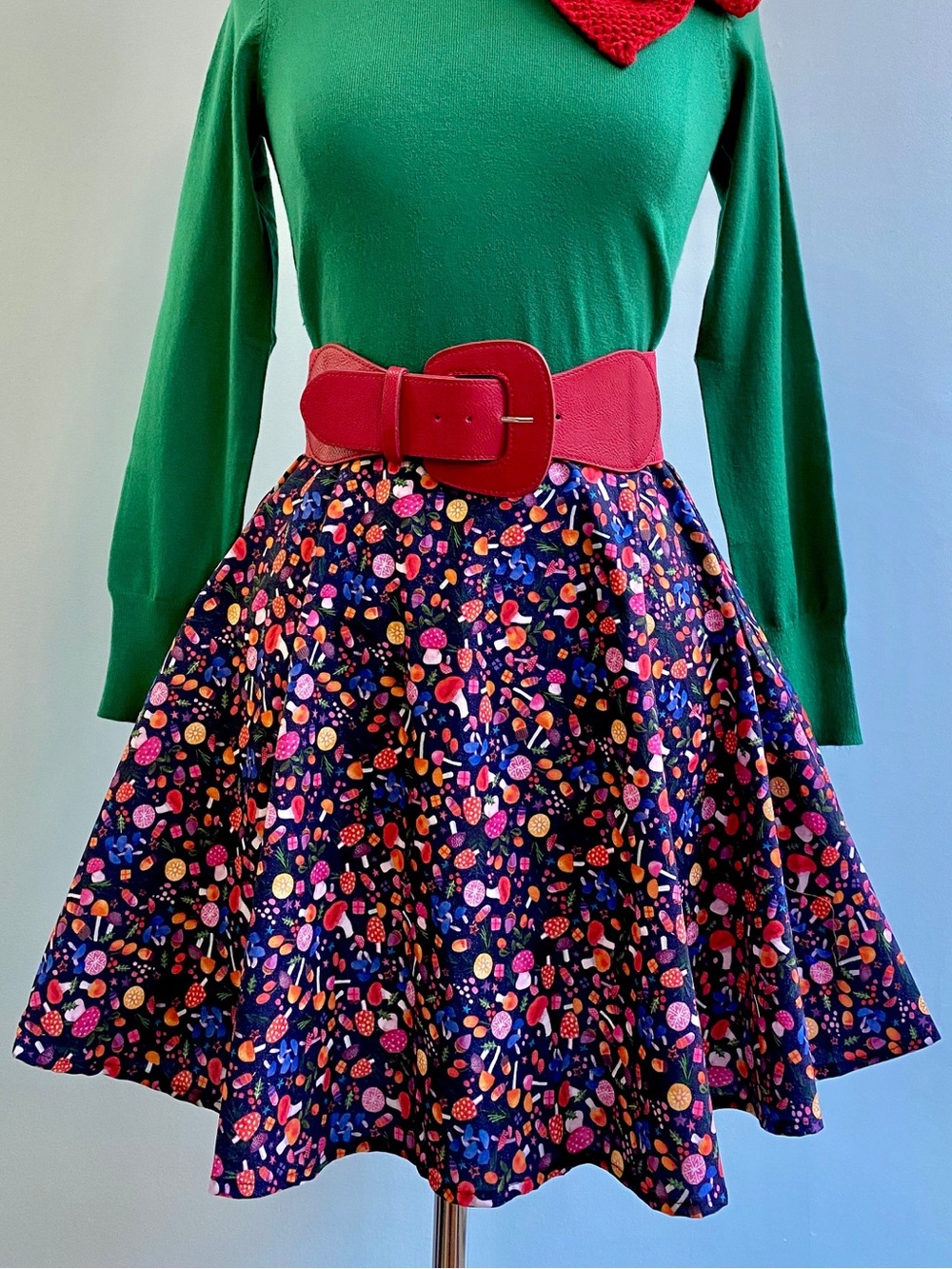 Retrolicious ModCloth Festive Fungi Mushroom Cotton Skater Skirt Size Medium